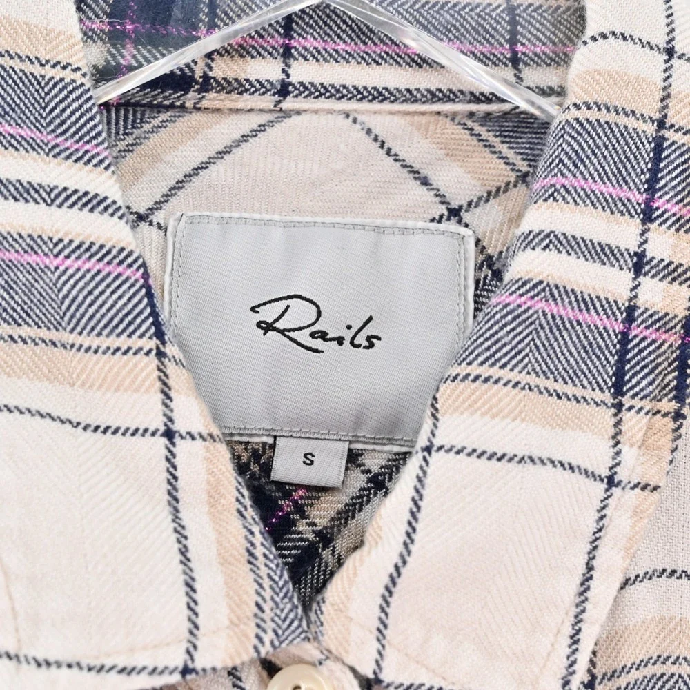 RAILS‎ Hunter Top Womens Size S Button Blouse Stone Navy Fucshia Plaid Western - Picture 6 of 12